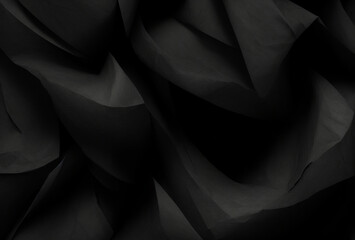 black satin fabric. Realistic crumpled paper texture, black. Dark colors, Website, application, game template. Computer, laptop wallpaper, backdrop. Design for landing, AI generated, 