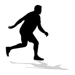 Fototapeta na wymiar Black silhouette of an athlete runner with shadow. Athletics, running, cross, sprinting, jogging, walking