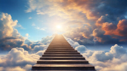 stairway to heaven, steps going Up To Heaven Sky Toward The Light., reality . Perfect composition, beautiful detailed , 8k photography, photorealistic , soft natural perfect light