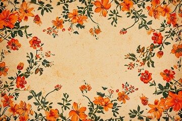 Vintage Orange Floral Pattern on Beige Background