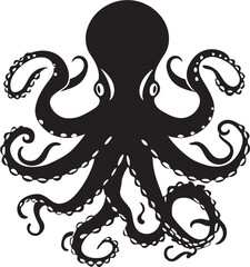 Oceanic Opulence 90 Word Black Iconic Octopus Logo for Design Extravaganza Tentacle Triumph Vector Logo Illustrating 90 Words of Octopus Majesty in Black