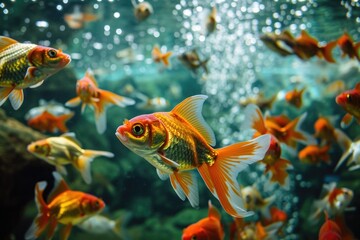 Colorful goldfish in a vibrant aquarium