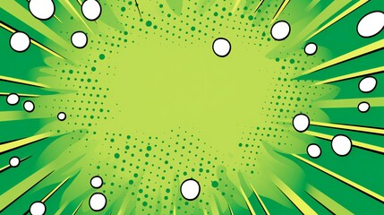Comic book background with green explosion, pop art radial speed lines and halftone dots, vibrant superhero action frame for graphic design © LensDreamer
