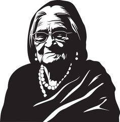 Elegant Elderly Monochromatic Grandma Icon Classic Matriarch 90 Year Old Woman Vector Symbol