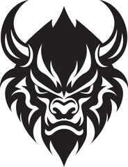 Eerie Oni Profile Intricate Vector Illustration in Noir Black Modern Oni Mask Stylish Black Logo with a Touch of Mystery