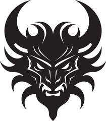 Chic Oni Face Elegant Vector Illustration with Japanese Flair Noir Inspired Oni Head Intricate Black Icon for a Modern Look