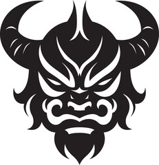 Eerie Oni Head Dark Icon Design for a Captivating Logo Noir Oni Graphic Stylish Black Emblem with Japanese Flair
