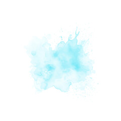 Abstract pattern with blue watercolor cloud on white background. Cyan watercolour water brash splash texture. Vector pastel color paint stain. Blue watercolor background