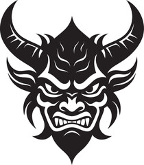 Chic Oni Noir Stylish Black Emblem with Japanese Flair Mystical Oni Face Sleek Vector Art for a Captivating Logo