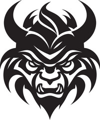 Chic Oni Silhouette Elegant Vector Art with a Mysterious Twist Eerie Oni Face Dark Icon Illustration for a Contemporary Brand Image