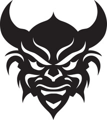 Japanese Demon Iconography Oni Head in Black Oni Head Graphic Noir Styled Black Vector Art