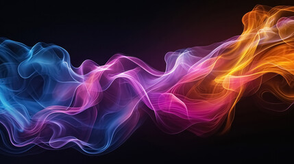 Flowing streams of multicolored smoke on a black background, background wallpaper with intricate luminous waves