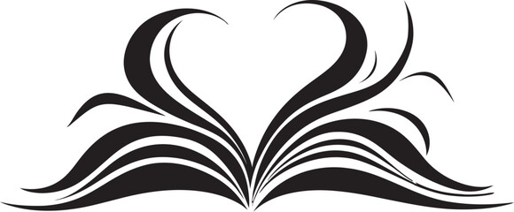 Opened Book Pages Elegant Black Logo Design Black Book Unveiled Stylish Vector Icon for Modern Branding