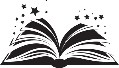 Elegant Pages Unveiled Intricate Black Vector Logo Noir Book Graphic Chic Icon Design with Open Book Illustration