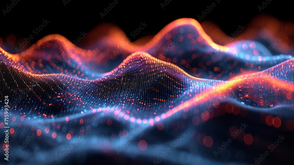 Poster vibrant and abstract pattern of rainbow dots forming a moebius wave of light
