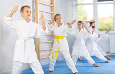 Kids are dedicated to their martial arts training, diligently working on their stances and...