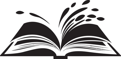Sleek Pages Unveiled Dark Vector Logo with Open Book Illustration Reading Wisdom Intricate Black Emblem with Open Book Design