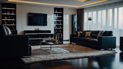 Fototapeta na wymiar modern interiors trends in arrangement and furniture, Classy interiors, living room, living room and leather furniture