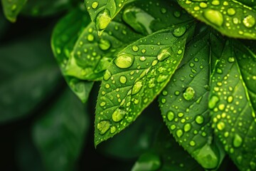 Vibrant Green Leaves With Water Drops
