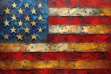 Vintage Rustic American Flag Painting, Patriotic Artwork, Heavily Textured, Freedom Fine Art, Liberty Imagery