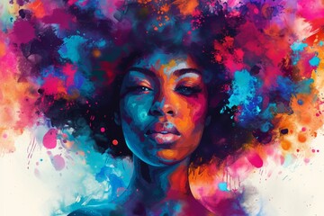 A vibrant portrait of a woman adorned with splashes of colorful paint, capturing the essence of creativity and self-expression through art