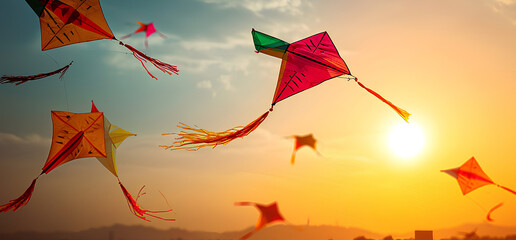 Beautiful flying kites during makar sankranti.
