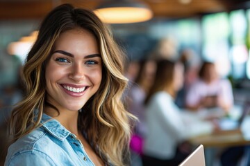 Smiling Woman Holding Folder