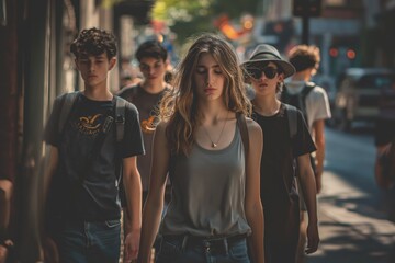 Young People Walking Down Street