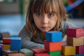Little Girl Playing With Blocks