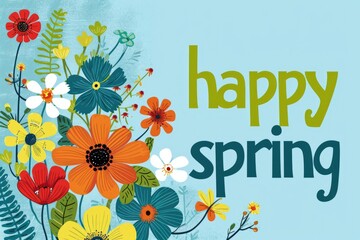 Happy spring invitation card design with flowers
