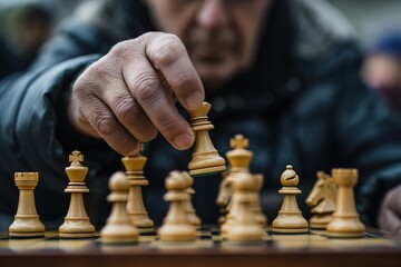 Man Playing Chess on a Board