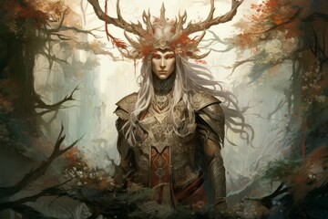 Wise elven druid - Generative AI - obrazy, fototapety, plakaty