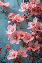 Blooming Pink Flowers on a Pastel Background.