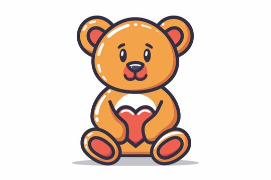 A lovable animated teddy bear holds a heart with a whimsical and charming style in this endearing cartoon clipart illustration