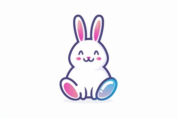 Fototapeta premium A playful domestic bunny hops through a whimsical cartoon world, brought to life through colorful illustration