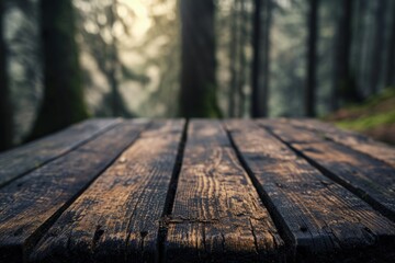 Wooden Table Amidst Forest