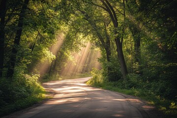 Fototapeta na wymiar Sun Shines Through Trees on Road