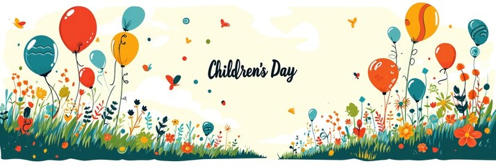 Children's Day text, colorful greeting card. International Children's Day - Powered by Adobe