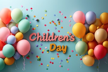 Children's Day text, colorful greeting card. International Children's Day