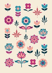 Ethnic floral pattern. Ethnic textile motif. Vibrant floral print. Traditional blossom design