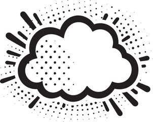 Whimsical Wordplay PopArt Speech Cloud Emblem Comic Cloud Burst Dynamic Black Speech Bubble Logo