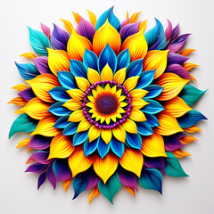 a colorful Sunflower isolated on white. mandala art