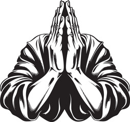 Symbolic Serenity Praying Hands Black Icon Design Resonates Graceful Gestures Praying Hands Logo Vector in 80 Words or Less