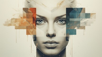 abstract face of a beautiful woman representing the AI ​​of the future, hybrid humanoid, portrait