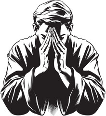 Celestial Contours Iconic Praying Man Hands in Black Soulful Silhouettes Elegant Praying Hands Logo Vector