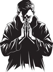 Serene Symbolism Black Vector Design of Praying Hands Divine Dynamics Praying Man Hands Logo Vector in Black