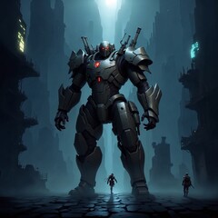 Naklejka premium robot in the night