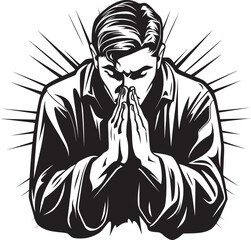 Tranquil Devotion Praying Man Hands in Elegant Vector Form Soulful Silhouettes Iconic Black Praying Hands Vector