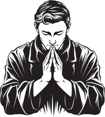 Ethereal Ephemera Praying Man Hands Black Vector Tranquil Tributes Elegant Vector Logo of Praying Hands
