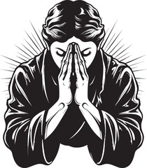 Graceful Devotion Praying Woman Hands Icon in Black Vector Celestial Elegance Minimalistic Praying Hands Logo for Women in Vector